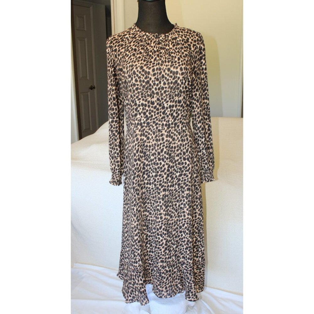 J. Crew Maxi Dress leopard/animal print Size 8 Long Sleeves lightweight Party